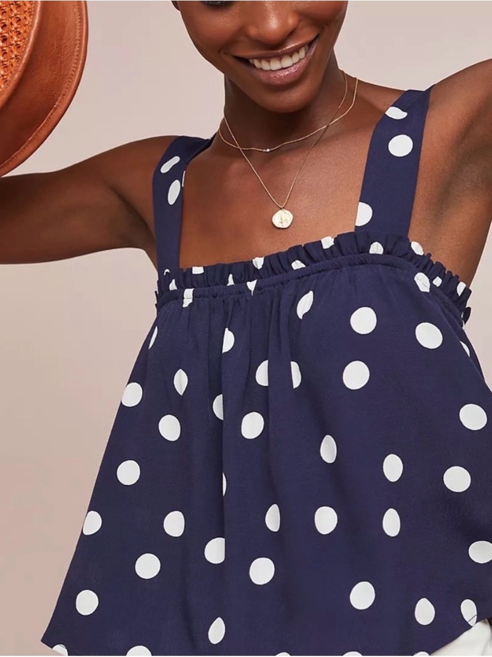 Maeve by Anthropologie Navy Polka Dot Tank Top - Sleeveless - Picture 5 of 6